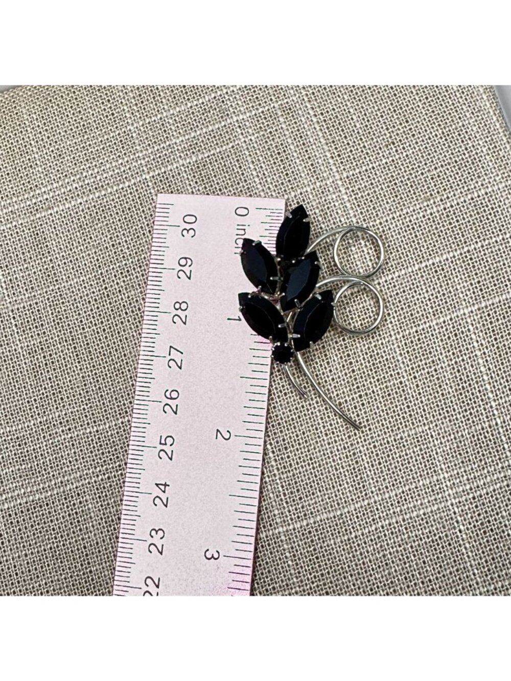 Vintage MCM Jet Black & Silver-Tone Floral Leaf Brooch Pin Mid-Century Modern - Picture 9 of 9